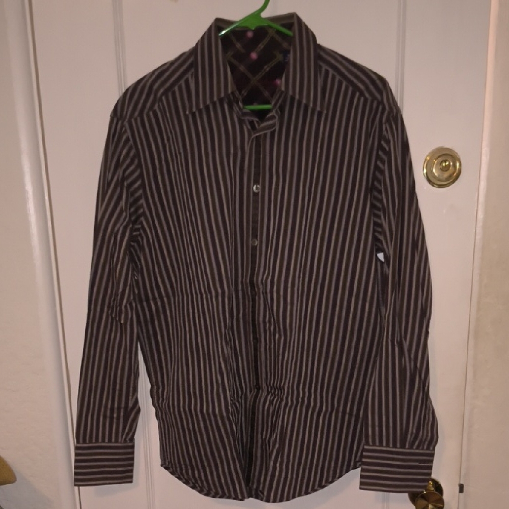 NWT Robert Graham | Men's Dark Brown and White Striped Shirt